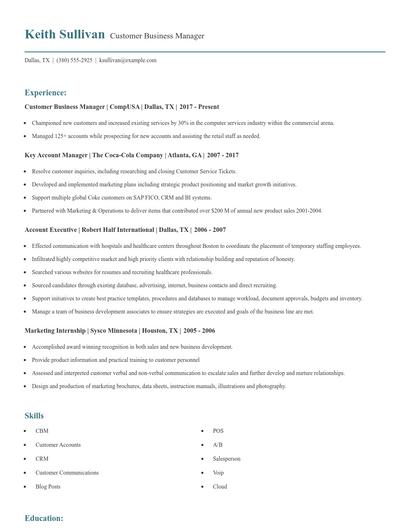 Customer Business Manager Resume