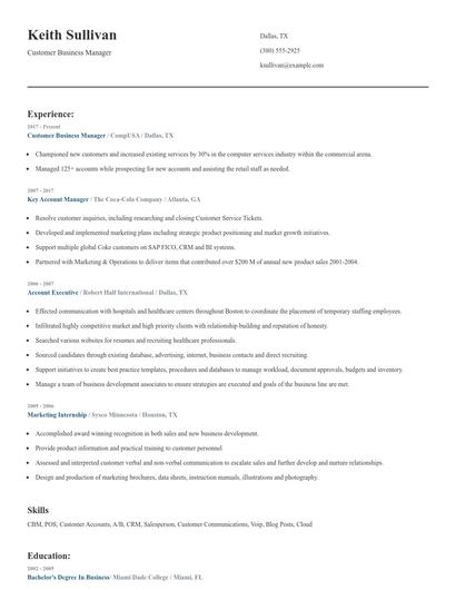Customer Business Manager Resume