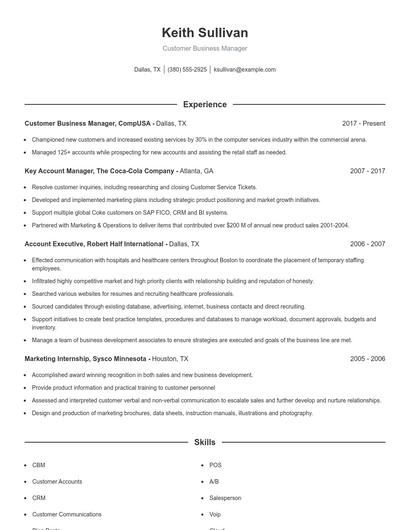 Customer Business Manager Resume
