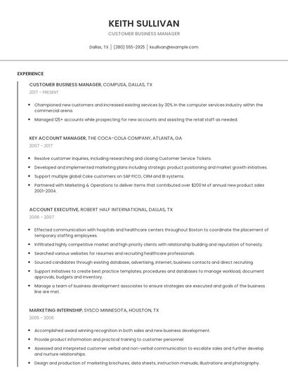 Customer Business Manager Resume
