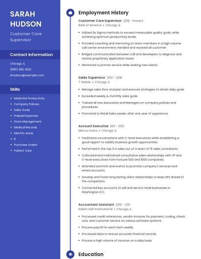 Customer Care Supervisor Resume