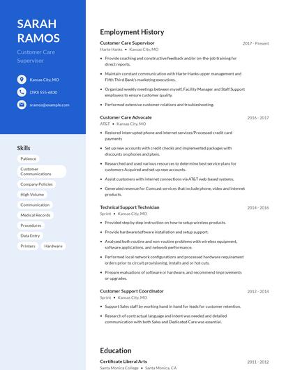 Customer Care Supervisor Resume