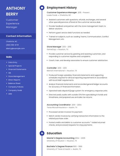 Customer Experience Manager Resume