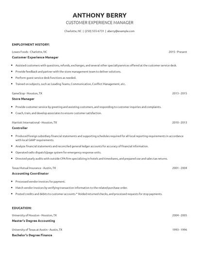 Customer Experience Manager Resume