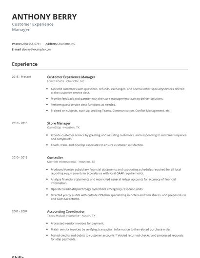 Customer Experience Manager Resume