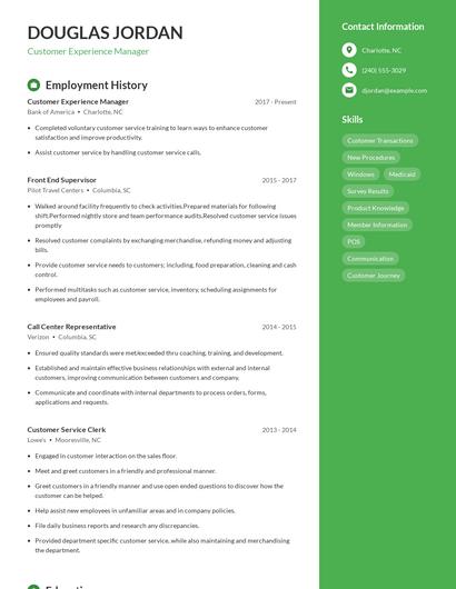 Customer Experience Manager Resume