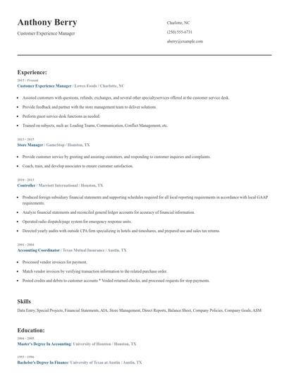 Customer Experience Manager Resume