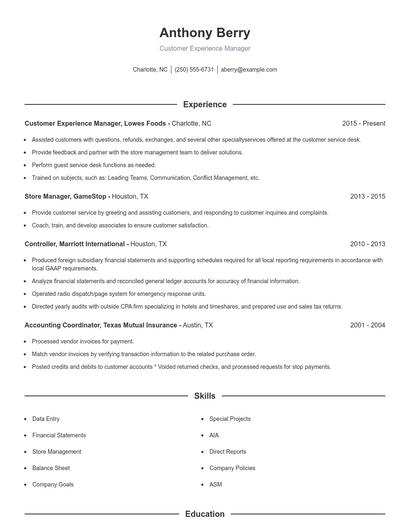 Customer Experience Manager Resume