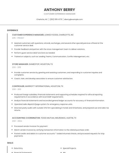 Customer Experience Manager Resume
