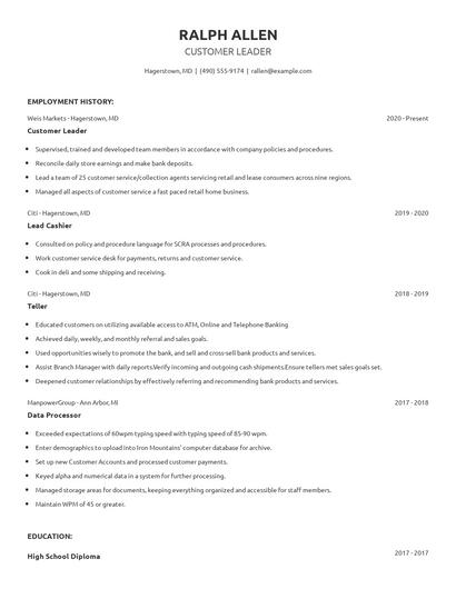 Customer Leader Resume