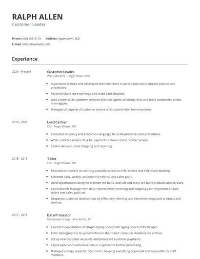 Customer Leader Resume
