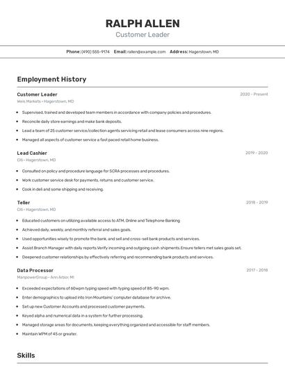 Customer Leader Resume