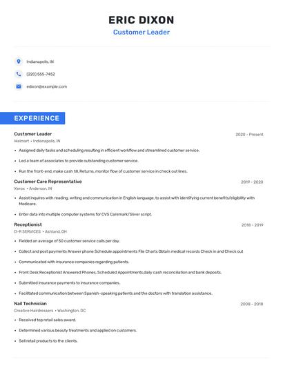 Customer Leader Resume