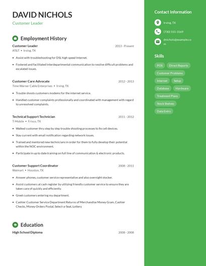 Customer Leader Resume