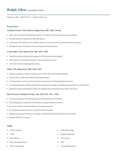 Customer Leader Resume