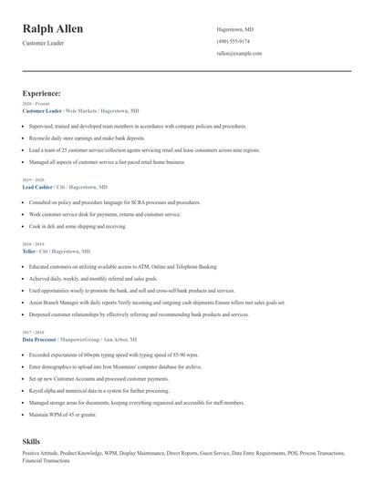 Customer Leader Resume