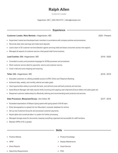 Customer Leader Resume