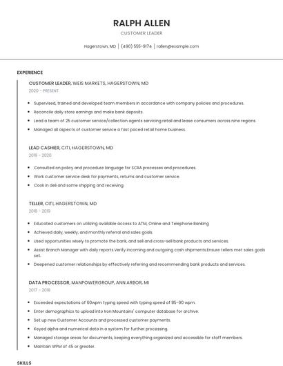 Customer Leader Resume