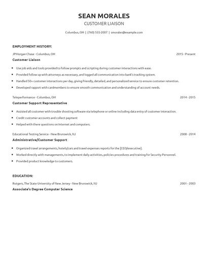 Customer Liaison Resume