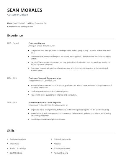 Customer Liaison Resume