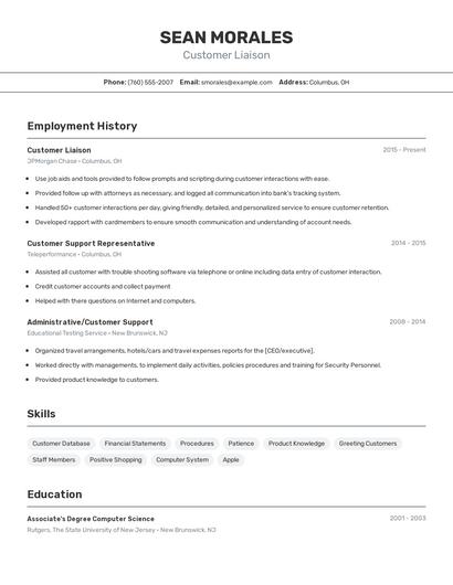 Customer Liaison Resume
