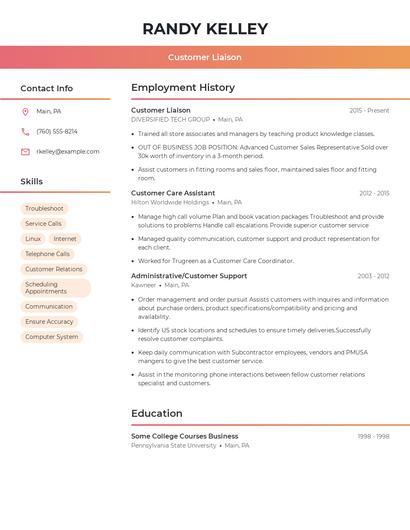Customer Liaison Resume
