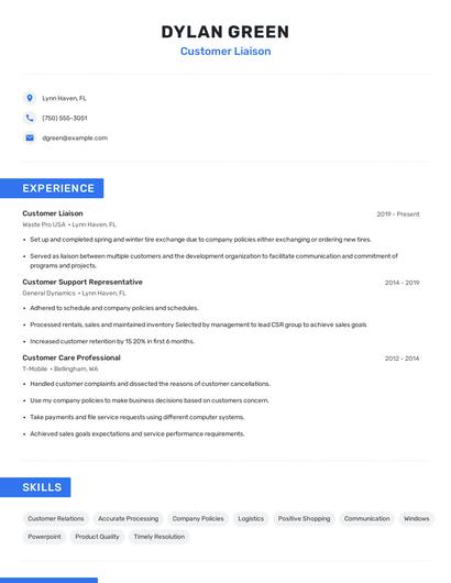 Customer Liaison Resume