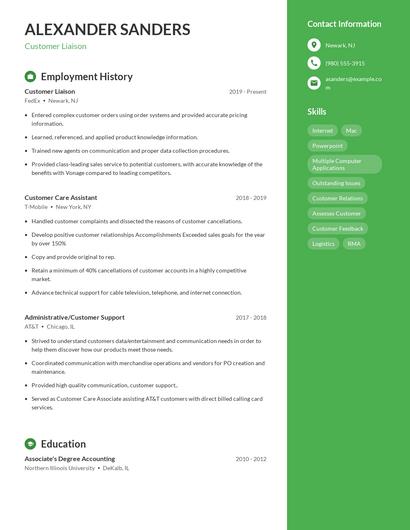 Customer Liaison Resume