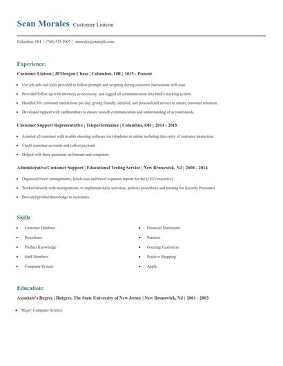 Customer Liaison Resume