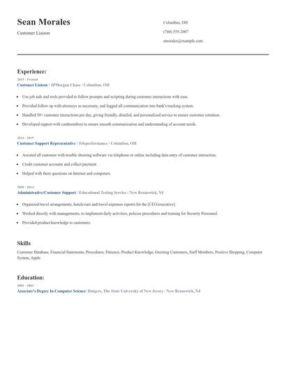 Customer Liaison Resume