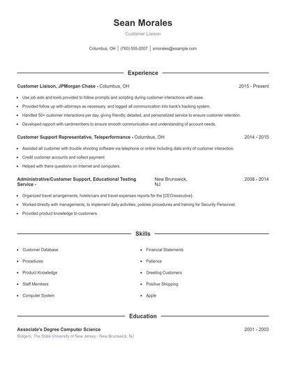 Customer Liaison Resume