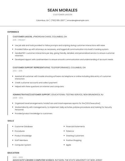 Customer Liaison Resume
