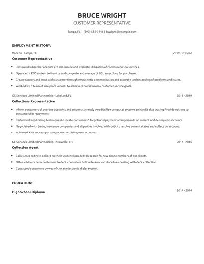 Customer Representative Resume