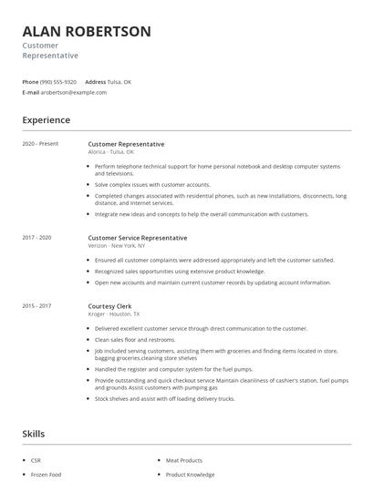 Customer Representative Resume