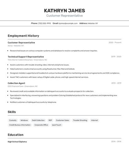 Customer Representative Resume