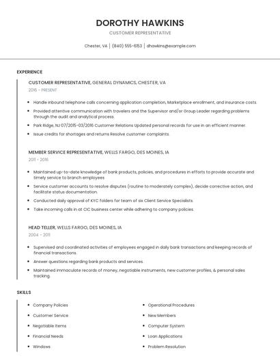Customer Representative Resume