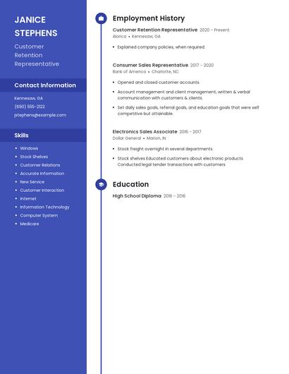 Customer Retention Representative Resume