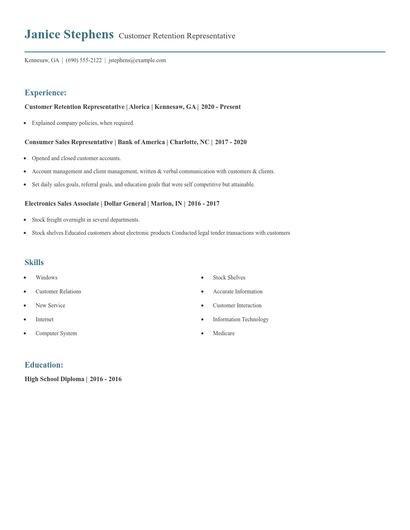 Customer Retention Representative Resume