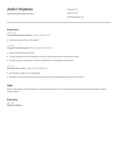 Customer Retention Representative Resume