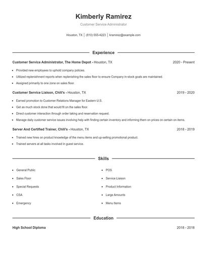 Customer Service Administrator Resume