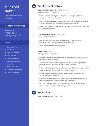 Customer Service Advisor Resume