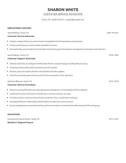 Customer Service Advocate Resume