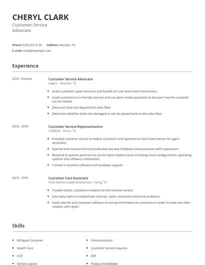 Customer Service Advocate Resume