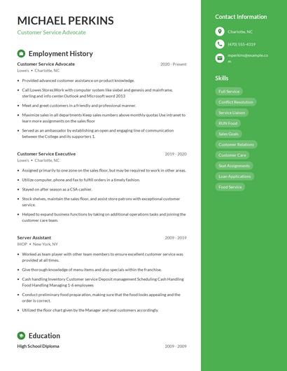 Customer Service Advocate Resume