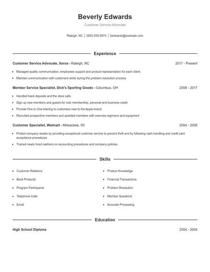 Customer Service Advocate Resume