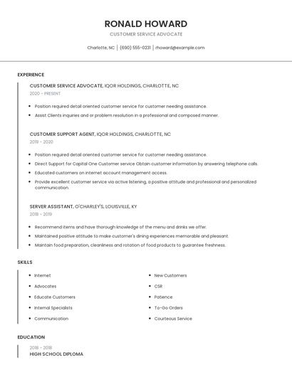Customer Service Advocate Resume
