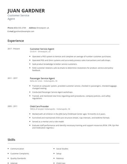 Customer Service Agent Resume
