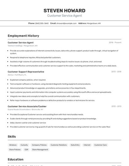 Customer Service Agent Resume
