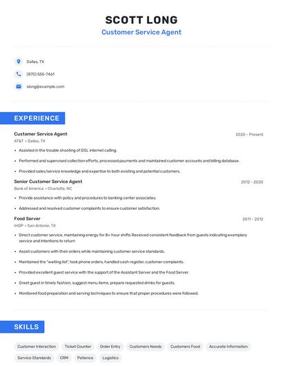 Customer Service Agent Resume