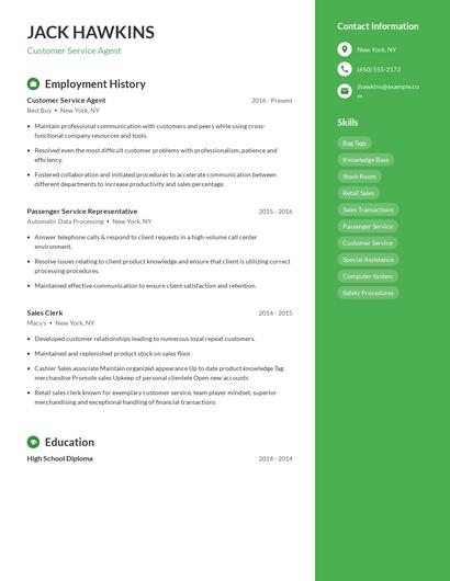 Customer Service Agent Resume